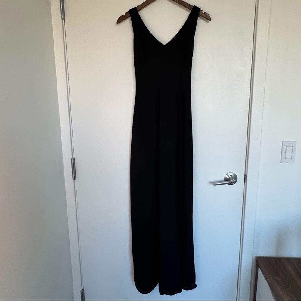 VNeck Black Tie Maxi Formal Dress Adjustable Bow Prom Quiet Luxury Nicole Miller